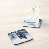 Zwarte herder in het Hoesje van de sneeuwdekooter Bier Onderzetter (Rechterzijde)