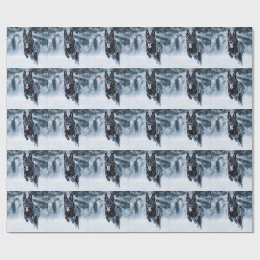 Zwarte herder in het Hoesje van de sneeuwdekooter Cadeaupapier (Vlak)