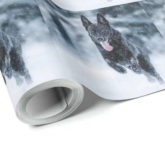 Zwarte herder in het Hoesje van de sneeuwdekooter Cadeaupapier (Rol Hoek)