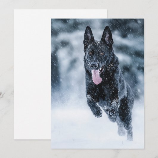 Zwarte herder in het Hoesje van de sneeuwdekooter Feestdagenkaart (Voorkant / Achterkant)