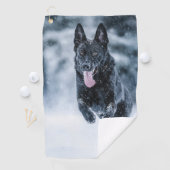 Zwarte herder in het Hoesje van de sneeuwdekooter Golfhanddoek (Insitu)