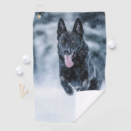 Zwarte herder in het Hoesje van de sneeuwdekooter Golfhanddoek (Insitu)