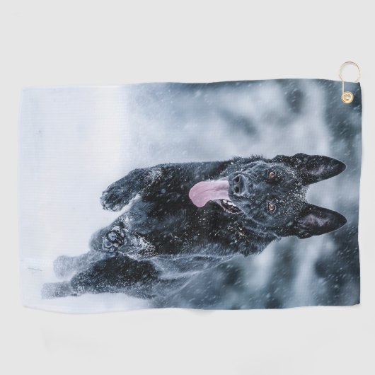 Zwarte herder in het Hoesje van de sneeuwdekooter Golfhanddoek (Horizontaal)