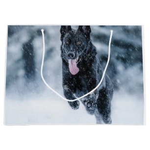 Zwarte herder in het Hoesje van de sneeuwdekooter Groot Cadeauzakje
