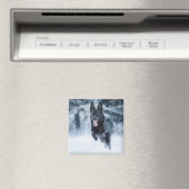 Zwarte herder in het Hoesje van de sneeuwdekooter Magneet (Insitu (Vaatwasser))