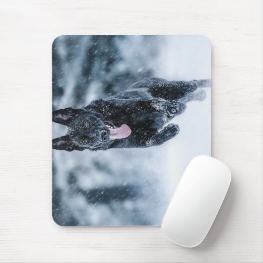 Zwarte herder in het Hoesje van de sneeuwdekooter Muismat (Met muis)