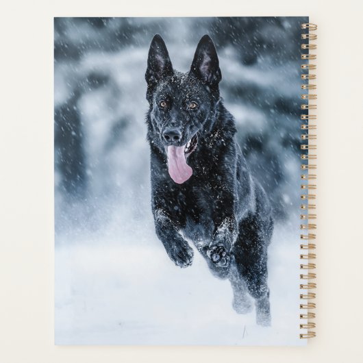 Zwarte herder in het Hoesje van de sneeuwdekooter Planner (Achterkant)