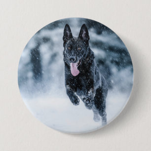 Zwarte herder in het Hoesje van de sneeuwdekooter Ronde Button 7,6 Cm