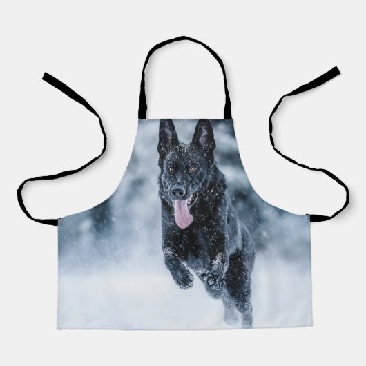 Zwarte herder in het Hoesje van de sneeuwdekooter Schort (Voorkant)