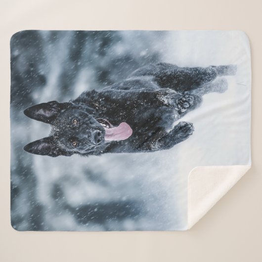 Zwarte herder in het Hoesje van de sneeuwdekooter Sherpa Deken (Voorkant (horizontaal))