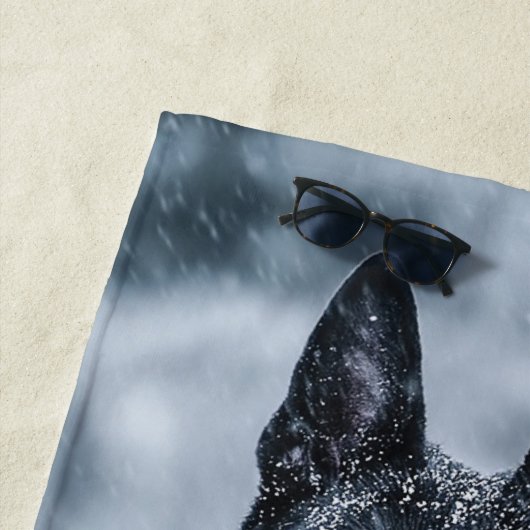 Zwarte herder in het Hoesje van de sneeuwdekooter Strandlaken (In situ)