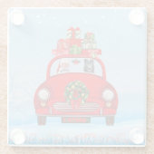 zwarte herderhond in auto met kerstman glazen onderzetter (Achterkant)