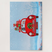 zwarte herderhond in auto met kerstman legpuzzel (Verticaal)