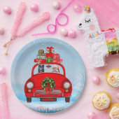 zwarte herderhond in auto met kerstman papieren bordje (Feest)