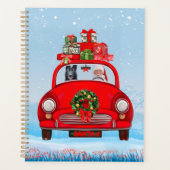zwarte herderhond in auto met kerstman planner (Voorkant)