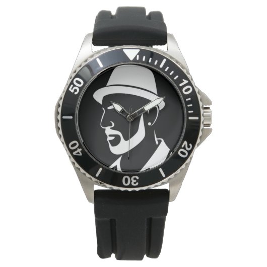 Zwarte Heren Portret Horloge (Voorkant)