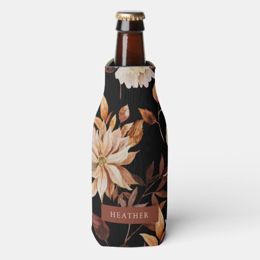 Zwarte Herfst Bloem Fles Koeler (Fles Voorkant)