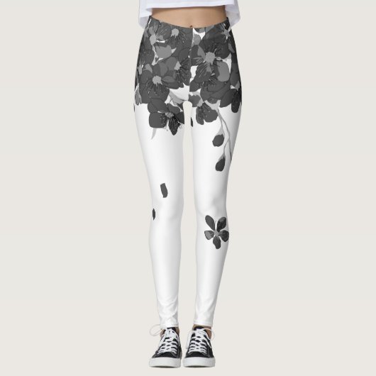 zwarte herfst bloem sakura leggings (Voorkant)