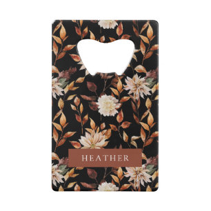 Zwarte Herfst Bloemen Creditkaart Flessenopener
