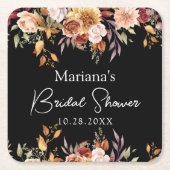 Zwarte herfst bloemige bruidsuitnodiging kartonnen onderzetters (Voorkant)