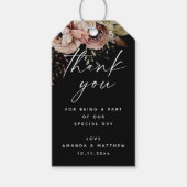 Zwarte herfst bloesem boho bloemenbruiloft dank u cadeaulabel (Voorkant)