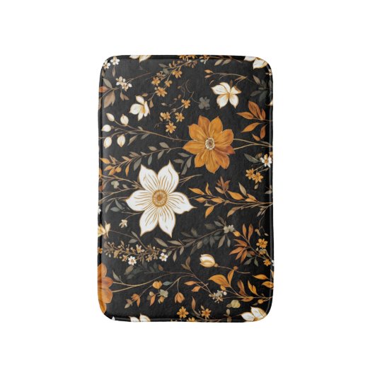 Zwarte Herfst Boho  Gouden Bloemenpatroon Badmat (Voorkant Verticaal)