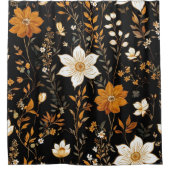 Zwarte Herfst Boho  Gouden Bloemenpatroon Douchegordijn (Voorkant)