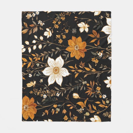 Zwarte Herfst Boho  Gouden Bloemenpatroon Fleece Deken (Voorkant)