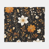 Zwarte Herfst Boho  Gouden Bloemenpatroon Fleece Deken (Voorkant (Horizontaal))
