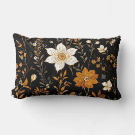 Zwarte Herfst Boho  Gouden Bloemenpatroon Kussen