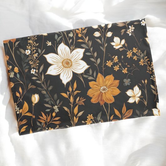 Zwarte Herfst Boho  Gouden Bloemenpatroon Kussensloop
