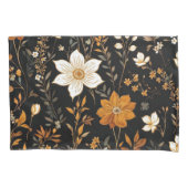 Zwarte Herfst Boho  Gouden Bloemenpatroon Kussensloop (Voorkant)