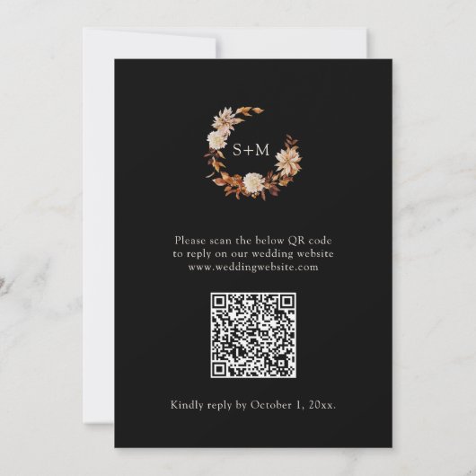 Zwarte herfst bruiloft uitnodiging (Achterkant)