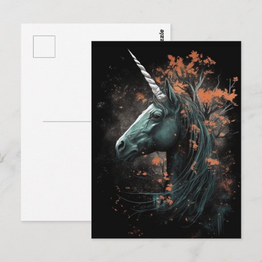 Zwarte herfst eenhoorn briefkaart (Voorkant / Achterkant)