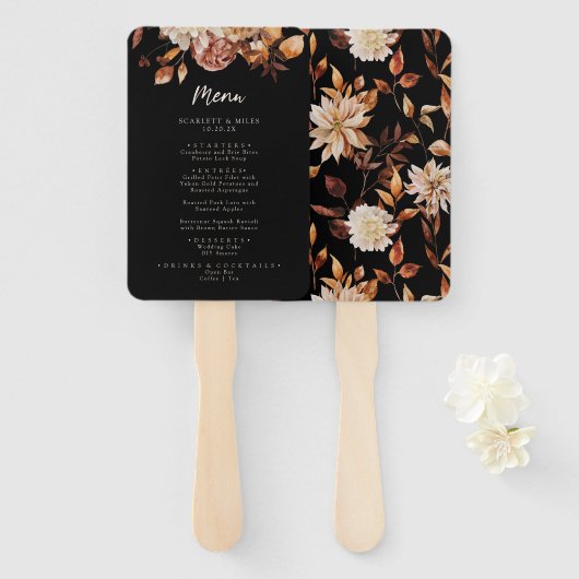 Zwarte Herfst Floral Menu Set van Fans Handwaaier (Voorkant en achterkant)