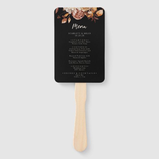 Zwarte Herfst Floral Menu Set van Fans Handwaaier (Voorkant)