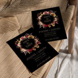 Zwarte Herfst Floral Modern Dark Boho Bruiloft Save The Date