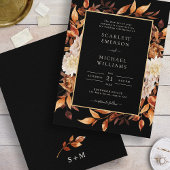 Zwarte Herfst Floral Wedding Kaart