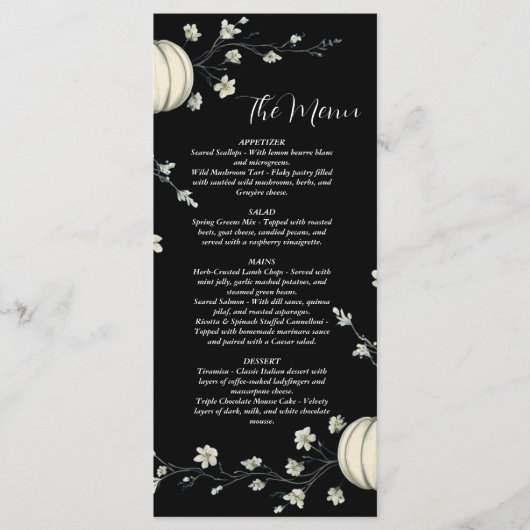 Zwarte Herfst Pompoen Trouwmenu Menu (Voorkant)