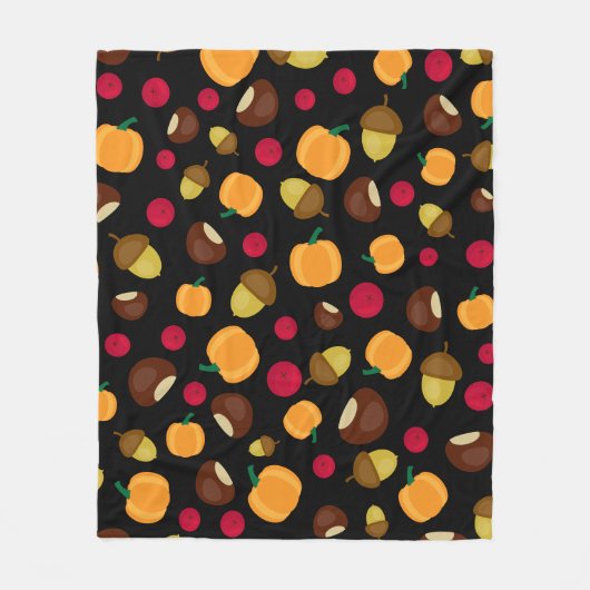 Zwarte Herfst Pumpkin Berries Chestnut Patroon Fleece Deken (Voorkant)