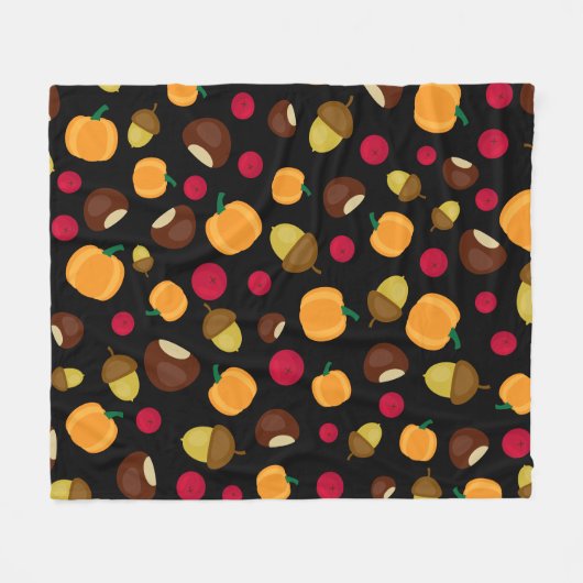 Zwarte Herfst Pumpkin Berries Chestnut Patroon Fleece Deken (Voorkant (Horizontaal))