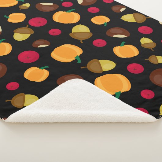 Zwarte Herfst Pumpkin Berries Chestnut Patroon Sherpa Deken (3/4)