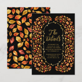 Zwarte Herfst Rustiek verlaat Boho Wedding Details Informatiekaartje