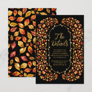 Zwarte Herfst Rustiek verlaat Boho Wedding Details Informatiekaartje