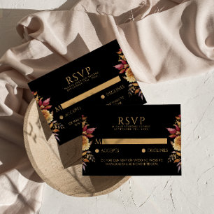 Zwarte Herfst Terracotta Bloemen Boho Chic Bruilof RSVP Kaartje
