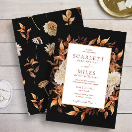 Zwarte Herfst Terracotta Waterverf Floral Wedding Kaart