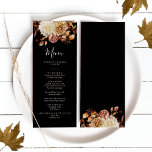 Zwarte Herfst Terracotta Waterverf Wedding Menu<br><div class="desc">Dit elegante en rustige trouwmenu bevat handbeschilderde waterverf verbrande oranje- en terracotta-bladeren,  crème en beige dahlias,  en prachtige roestkleurige rozen die perfect zijn voor een herfst- of herfstbruiloft! Zoek overeenkomende objecten in het zwarte najaar Romance collectie.</div>