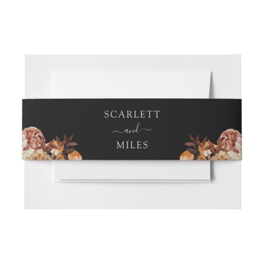 Zwarte Herfst Waterverf Botanicals Weddenschap Uitnodigingen Wikkel (Voorkant Voorbeeld)