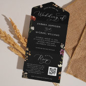 Zwarte Herfst Wildbloemen QR Code Dark Autumn Wedd All In One Uitnodiging
