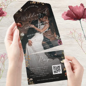 Zwarte Herfst Wildbloemen QR Code Foto Donkere bru All In One Uitnodiging